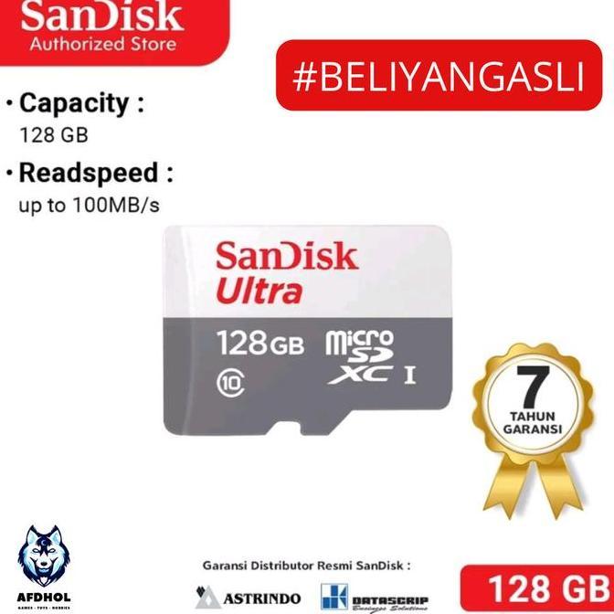 MEMORY CARD MICRO SD 128 GB SANDISK ULTRA MICROSD 128GB ORIGINAL RESMI