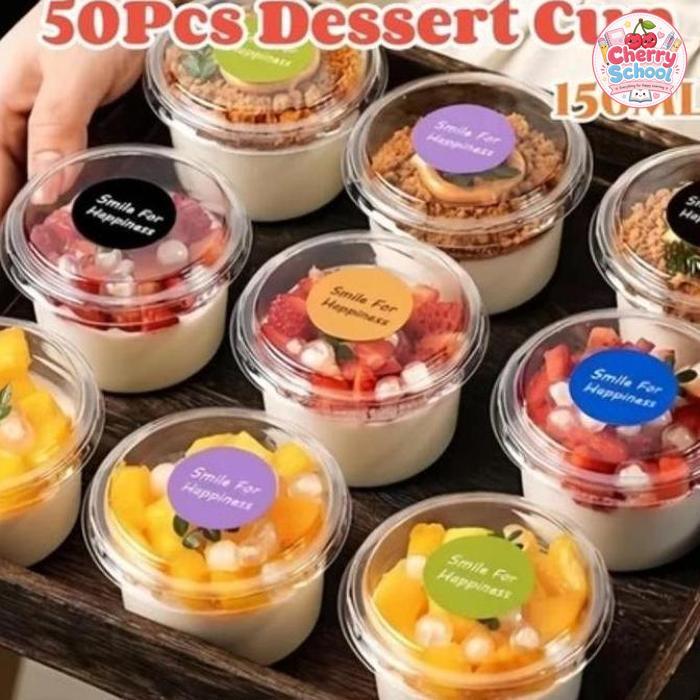 50PCS Puding Jelly Cup + Tutup Gelas Cangkir Cup Dessert Box Mini 150ML Kotak Dessert Box Dus Mika K