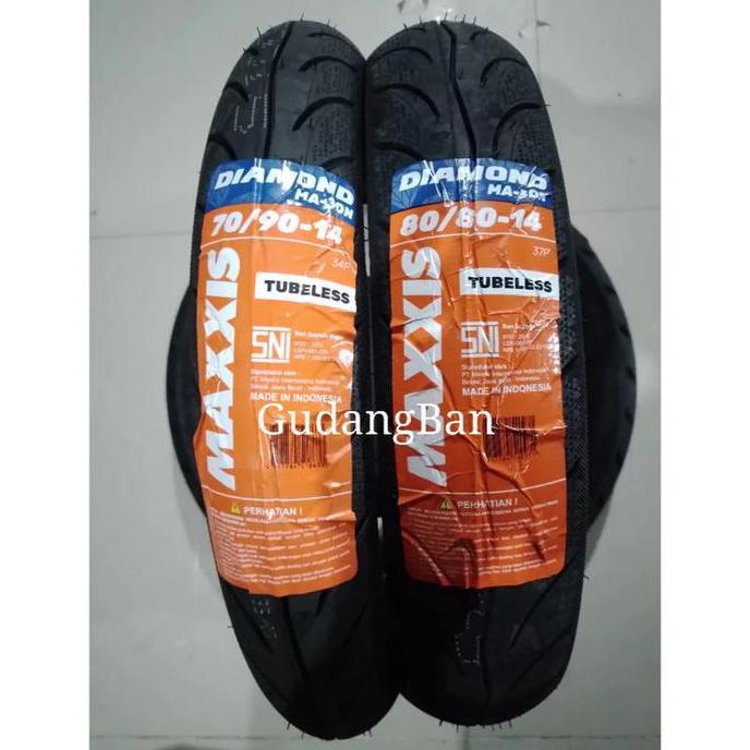 * ( Paket 2 Ban ) 70 90 14 Dan 80 80 14 Maxxis Diamond Tubeless Free Pentil Original Baru Vario *