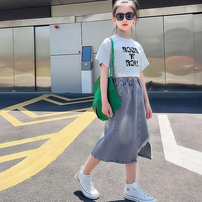 Desain Asimetris Rok Untuk Anak Perempuan Denim Bisa Cod