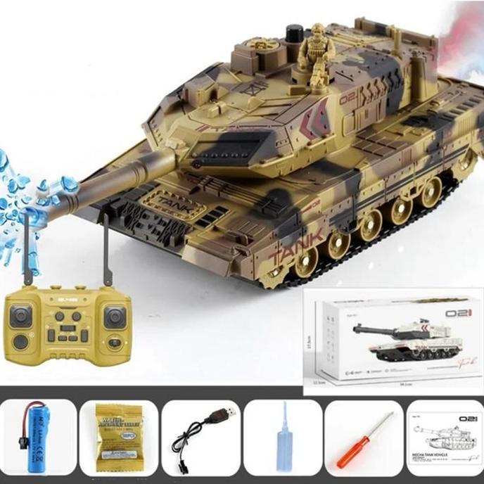 Mainan Anak Rc Mobil Tank Military Nembak Asap Sound Lampu Besar Mainan Remote Control Toys Militer 