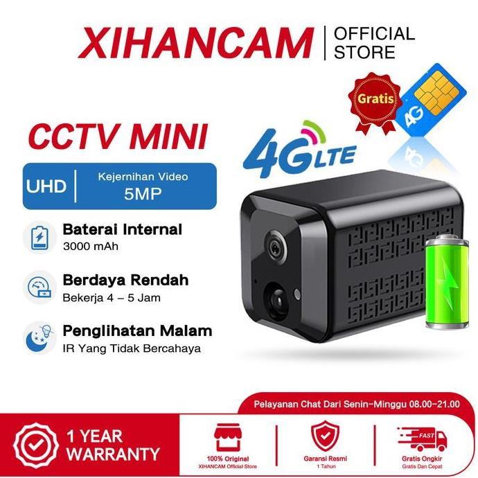 XIHANCAM Smart Mini CCTV 4G SimCard Spy Cam 4G Waterproof Kamera Pengintai CCTV Mini Tersembunyi Tan
