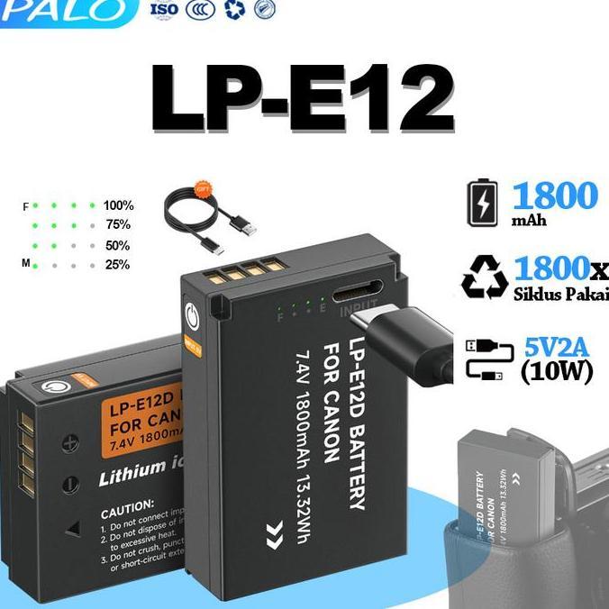 TERBARU - PALO Baterai Kamera LP-E12 1800mah Tipe-C Pengisian Langsung untuk Canon EOS M50 M200 M100