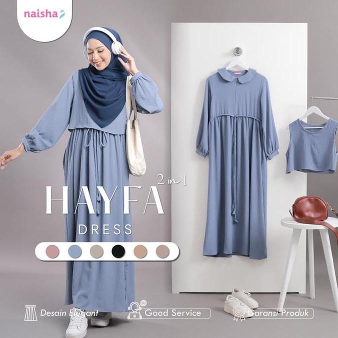 Naisha Official Gamis Crinkle Travelling Hayfa 2 in 1 Dress Vest Crinkle Busui dan Wudhu Friendly Bu