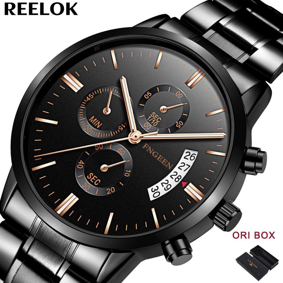 FNGEEN 5055 Jam Tangan Pria Luxury Stainless Steel Quartz Original Anti Air Watch + Kotak Gratis