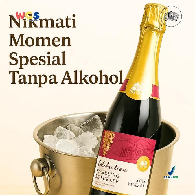 Inikok- Star Village Sparkling Red Grape 750Ml Minuman Anggur Merah Non Alkohol Untuk Momen Spesial