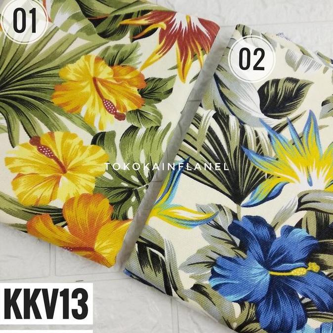 Sora- Kain / Bahan Kanvas Motif Kembang Sepatu Besar  Kkv13 Uk 50Cmx145Cm