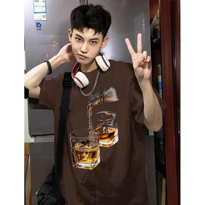 AUZY  America Fashion kaos pria wanita Korean T-shirt baju oversize t shirt distro retro Pola gelas 