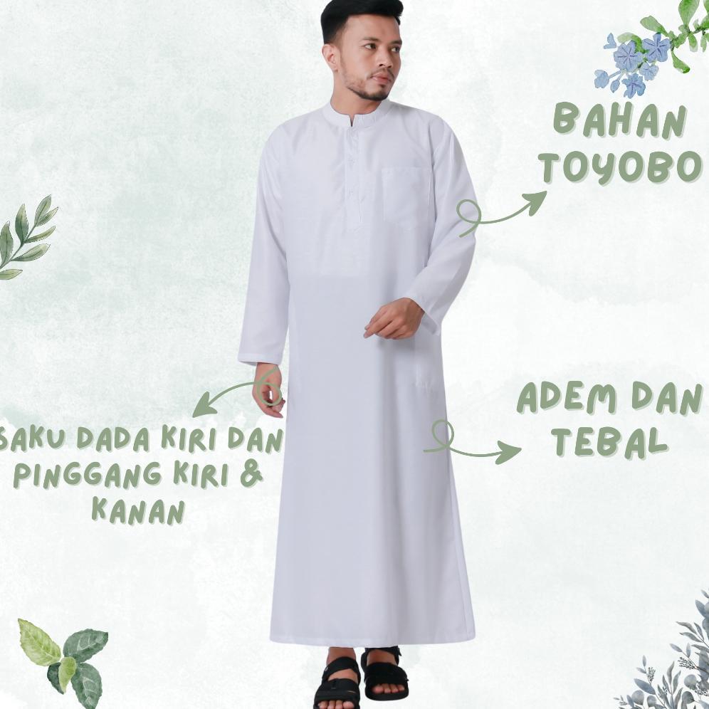 DISKON Jubah Gamis Polos Pria Laki Laki Dewasa Lengan Panjang Bahan Toyobo Warna Putih Hitam Abu Cok