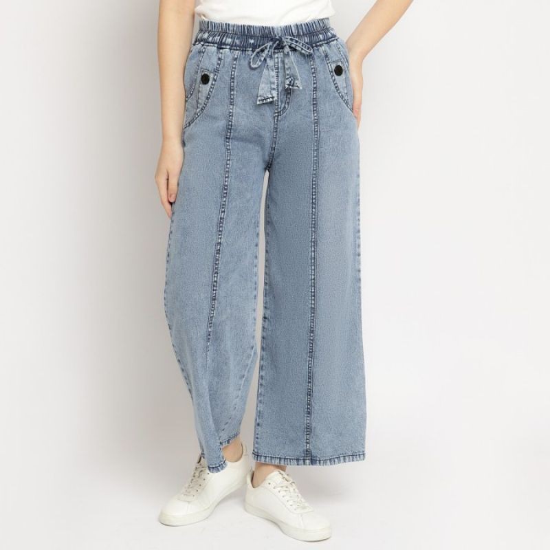 Kulot Jeans Snow Tulang Premium, Kulot Jeans Tali Serut, Kulot Jeans Pinggang Full Karet