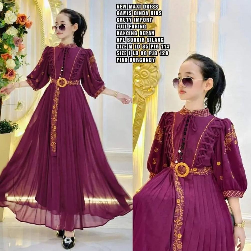 Wajib Punya Cod Dinda Dress Kids New Shr Usia 7 - 12 Tahun Gamis Anak Perempuan Baju Muslim Anak Kek