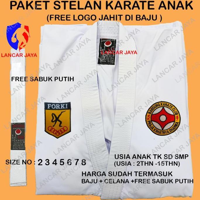 BAJU KARATE ANAK STELAN FREE LOGO BKC (BANDUNG KARATE CLUB )+SABUK PUTIH