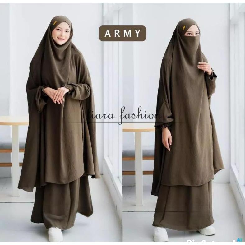 HOT French Khimar Set Gamis Crinkle Flowy Adem
