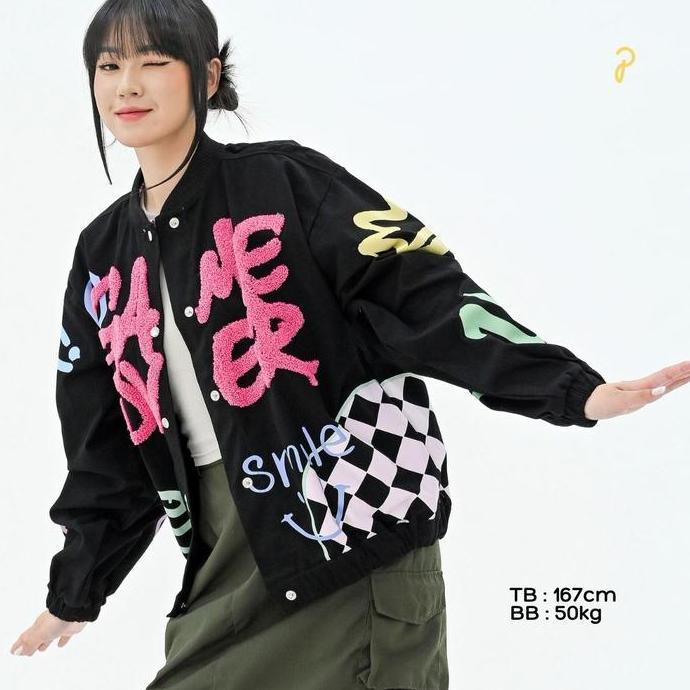 Pakepakaii Jacket Main Bomber Jacket ini Bordir Bulu Hitam Katun Jaket Wanita Abu Coklat Oversize Te