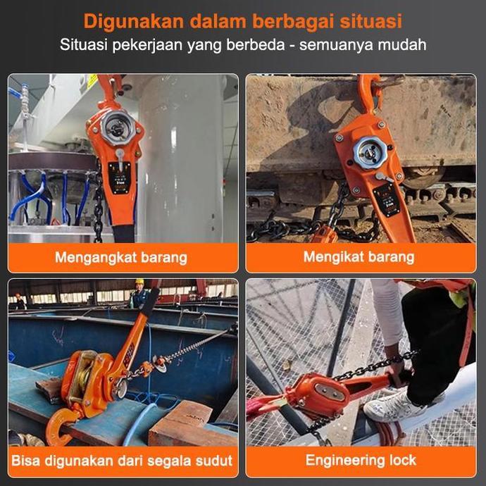 MIDEOFU Kotrek Rantai Angkat Lever Hoist - 1t/2t 1.5M/3M Manual Lifting Crane untuk Bongkar Muat, Be