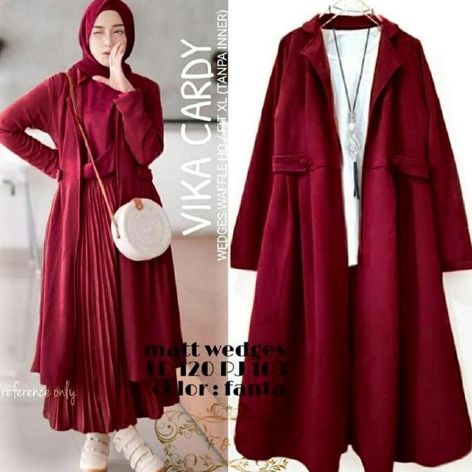 Vika Cardy-Cardigan Panjang Wanita Terbaru - Long Outer Oversize Bahan Waffle Onesize Fit To Xl+