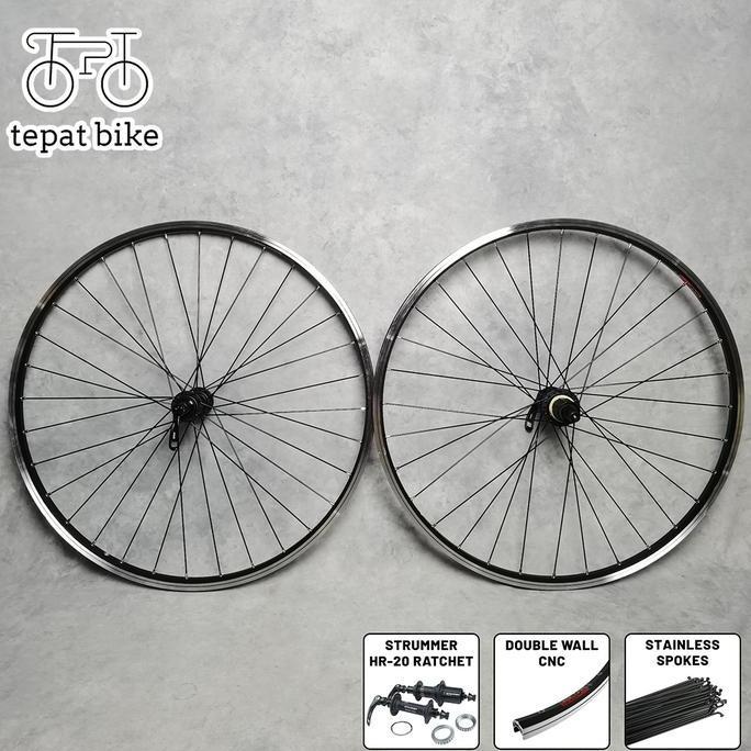 WHEELSET 26 ARAYA TM620 32H CNC + STRUMMER HR20 RATCHET 36T / RODA JADI ALLOY RIMS BRAKE FOR MTB 26 