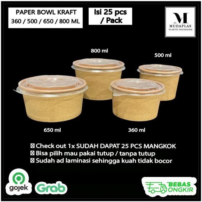 Paper Bowl Kraft 360 ml 500 ml 650 ml 800 ml Mangkok Kertas Kraft