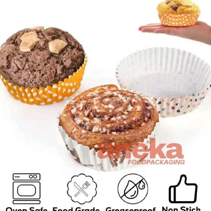 Cup roti laminasi 8cm bulat, kotak & oval/lonjong paper cup cake cases kertas tatakan kue  aneka mot