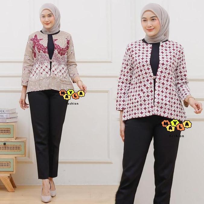 Mayla Fashion Fatin Outer Batik Wanita Cardigan Modern Istimewa 2025 Crop Kantor Atasan Blazer Forma
