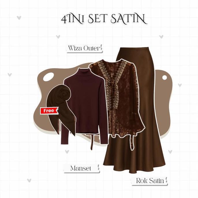 KHAWLA One Set 4In1 Mahoganny  Outfit Lebaran Tunik ( Bella Square + Manset + Tunik + Rok )  - CO110