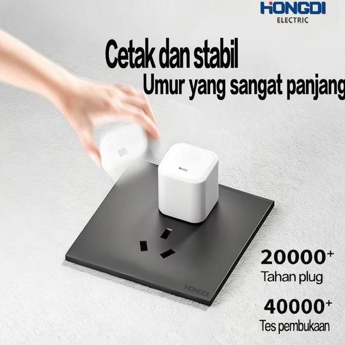 Promo Hongdi P2 -Stop Kontak + Saklar Hongdi Premium Warna Abu Desain Minimalis, Kualitas Terjamin C
