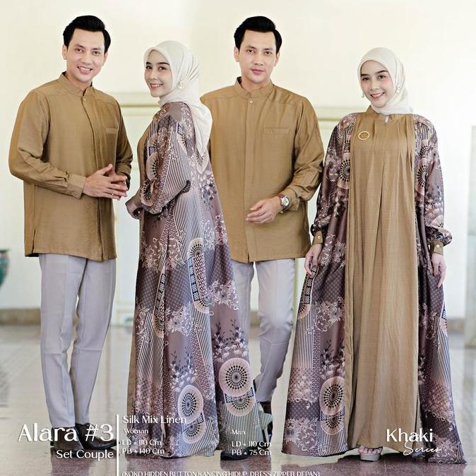 Alara Set Couple Dress Kurta Muslim Silk Mix Polo Linen Motif Batik Kombinasi Polos Gamis Koko Baju 