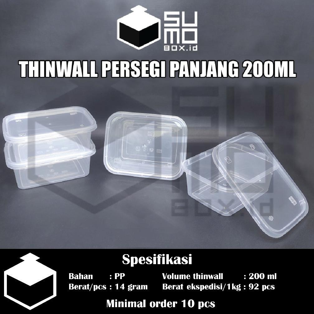 HOT DEALS THINWALL PERSEGI PANJANG 200ML + TUTUP / WADAH PLASTIK BOX DESSERT KONTAINER 200 ML [ECERA