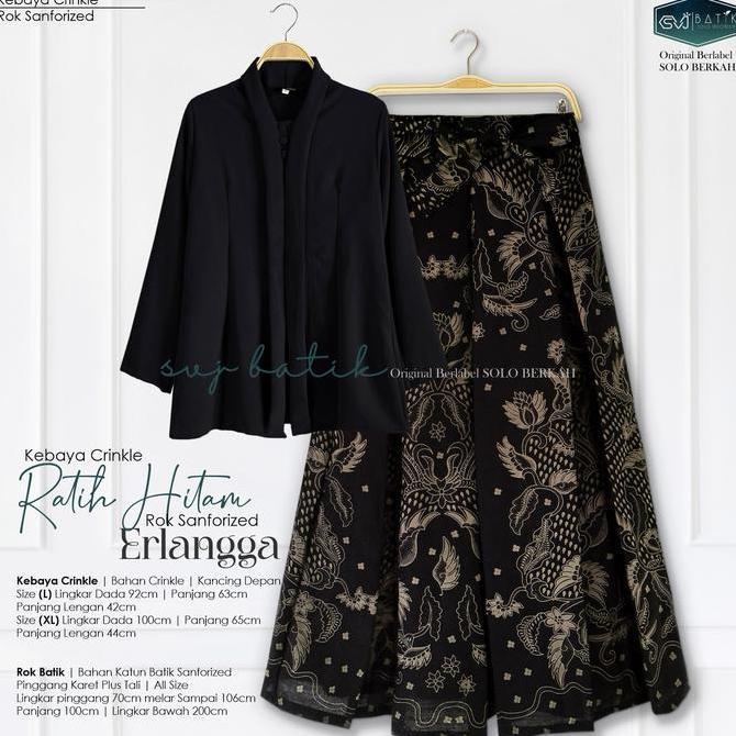 Set batik wanita setelan rok mayung kebaya hitam crinkle ratih rok batik klok A katun Melar Svj
