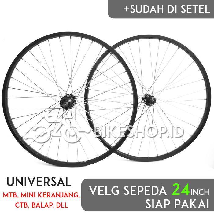 Velg Set Sepeda 24 inch Alloy Hitam Depan / Belakang Rims Roda Siap Jadi Wheelset | High Quality