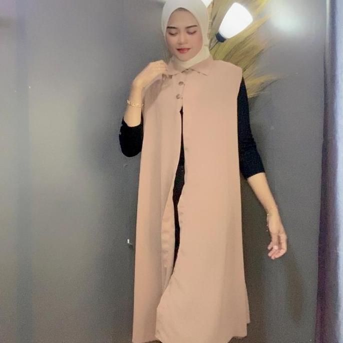 Long Outer Cardigan Ceruty Babydoll Polos Tanpa Lengan / Cardigan Fashion Muslim By Azka Collection