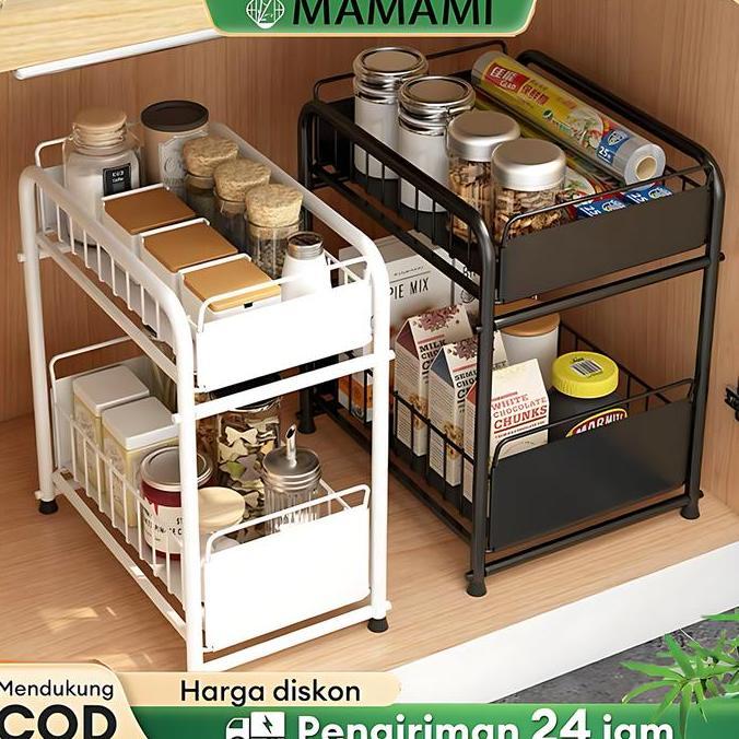 Kabinet Lemari Keranjang Geser Tarik Kitchen Rack Penyimpanan Serbaguna kolong dorong tertutup rak s