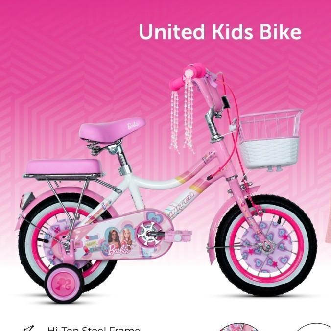 Sepeda mini 12 16 18 inch united barbie anak cewek usia 2-8 tahun keranjang besi innercable high qua