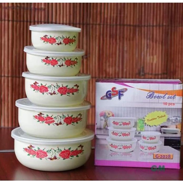 NEW RANTANG SUSUN 5 MANGKOK SET BERANAK MANGKUK PENYIMPANAN MAKANAN MOTIF BUNGA GSF 2028 / RANTANG S