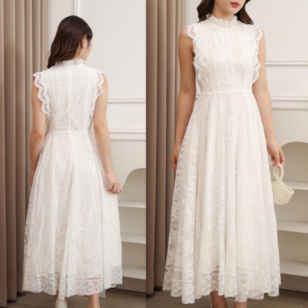 HOT SALE DRESS PUTIH GAUN PUTIH PANJANG LACE BROKAT ELEGANT MX369