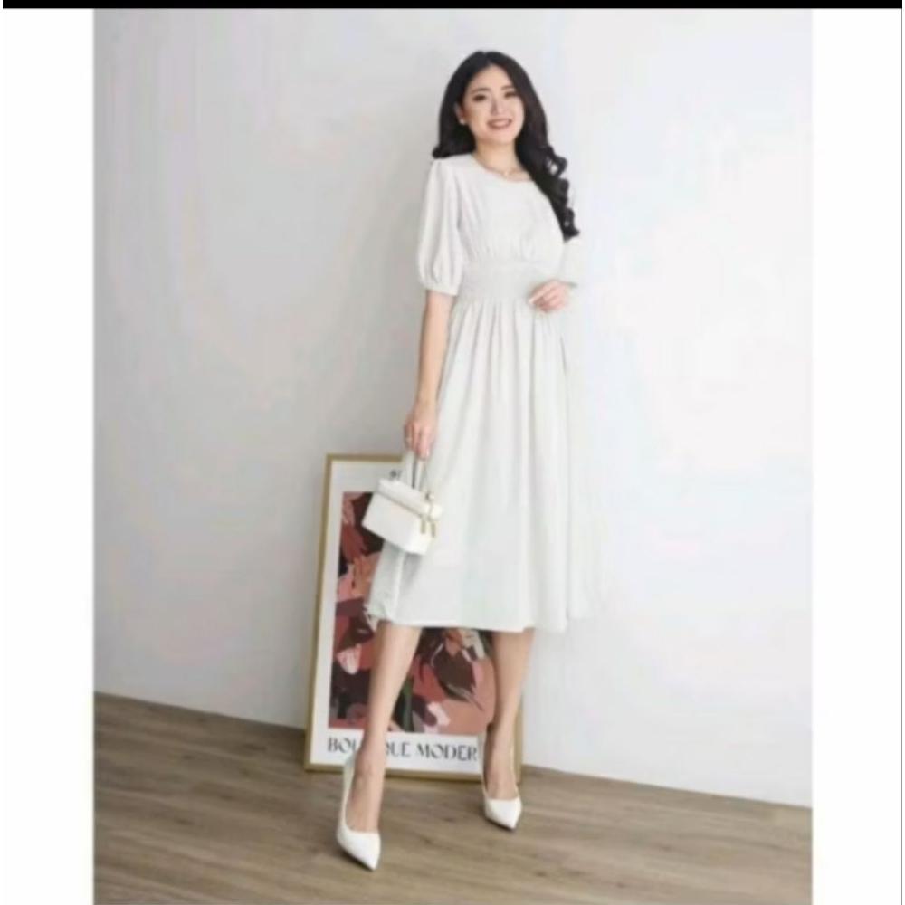 CUCI GUDANG SOORA MIDI DRESS WANITA, DRES PESTA LENGAN KARET