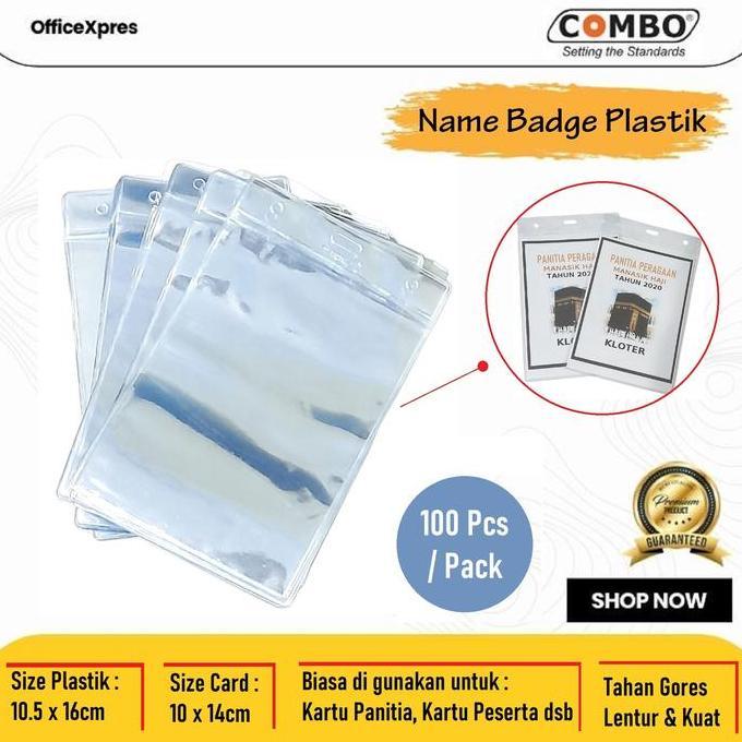 DERADUAJI (100 Pcs) Name Badge Plastik 10x16 / Name Tag Panitia / ID Case Peserta Ujian