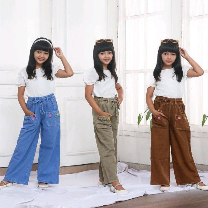 Kulot Jeans Anak Korean Style | Kulot Pocket Umur 5-11 Tahun Kancing 4