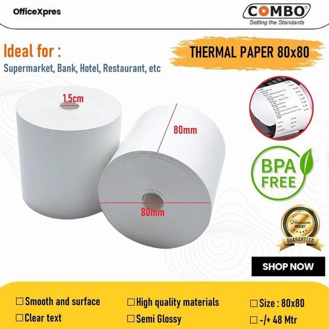 DERADUAJI (100 ROLL) Kertas Thermal 80x80 / Struk Kasir 80 x 80 / Kertas Roll Mesin Thermal 80x80 / 