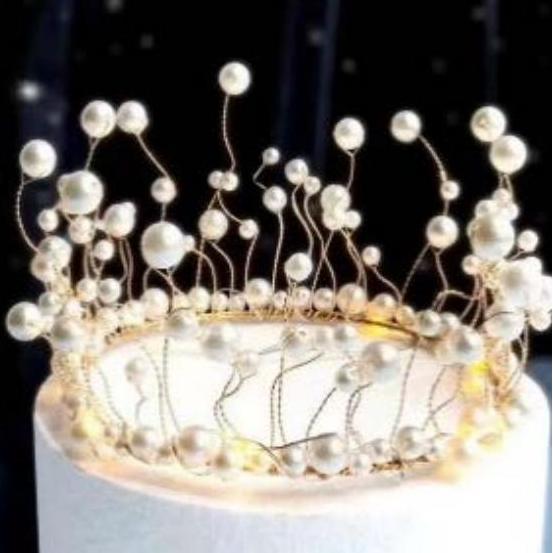 Cake Topper  Mahkota Mutiara Toper Crown Dekorasi Kue Ulang Tahun