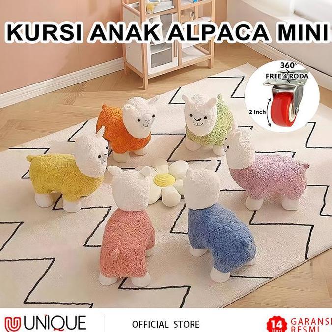 LYNVIOND Kursi Anak Alpaca Mini Mainan Anak Boneka Alpaca Karakter Hewan Bahan Rangka Kayu Busa Teba