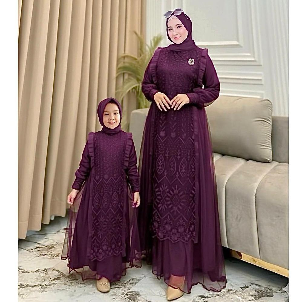 Xct-2328 Maxi Kina Gamis Pesta Gamis Pasangan Ibu Dan Anak Baju Pesta Seragam Acara Mewah Model Terb