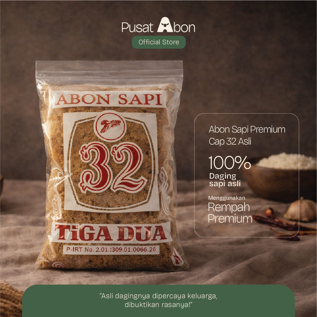 Abon Sapi Cap 32 100gr Asli Premium Daging Sapi Pilihan Tanpa Pengawet Terpercaya