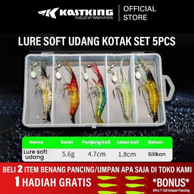 KASTKING Shrimper Udang Umpan Pancing 1 Set Box (5pcsx4.7cm 5g) UMPAN UDANG BERCAHAYA KARET SOFT LUR