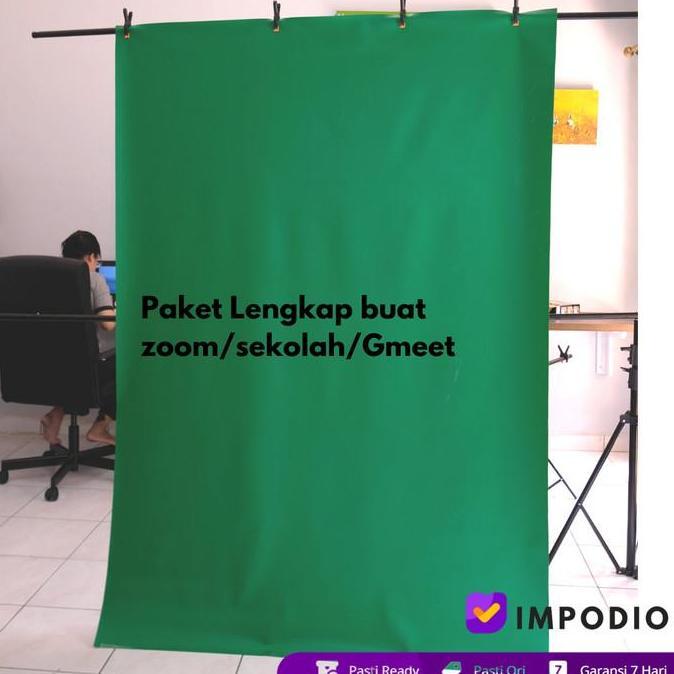 Licht- Stand Bentuk T + Background Impodio Hijau Muda/Tua Free Jepit 4Pcs