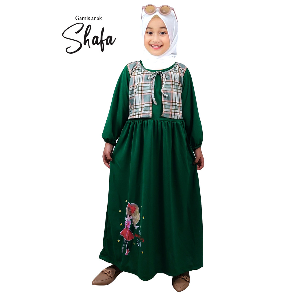 CF Kids Gamis Anak Perempuan Shafa Kombinasi Rompi Kotak – Dress Muslim Anak Perempuan The Amazing G