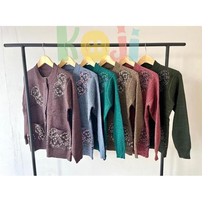 Hadirpopuler- Sweater/Mantel Rajut Ibu-Ibu Premium Koji - Kerah/Oblong