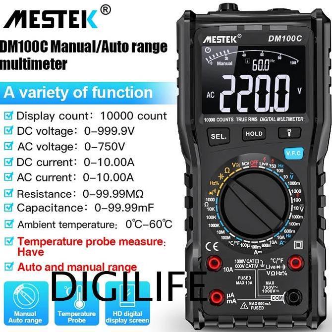 BEBAS ONGKIR - Multimeter Mestek DM100C TRMS AC DC Manual Auto Range NCV Multitester