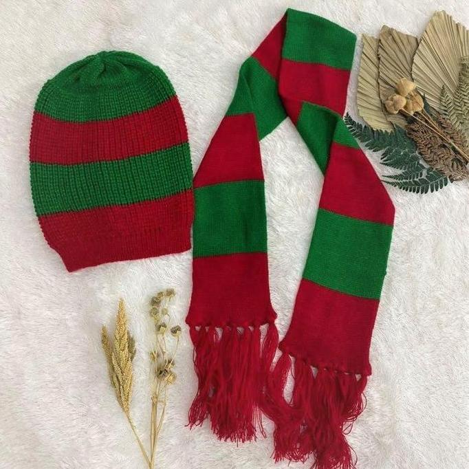 Hadirpopuler- Edisi Khusus Natal Syal Natal Topi Natal Syal Rajut Aksesoris Natal