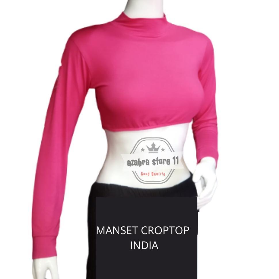 Manset India Croptop Manset India Lengan Panjang Wanita Leher Berdiri Turtleneck Crop India Bahan Ra